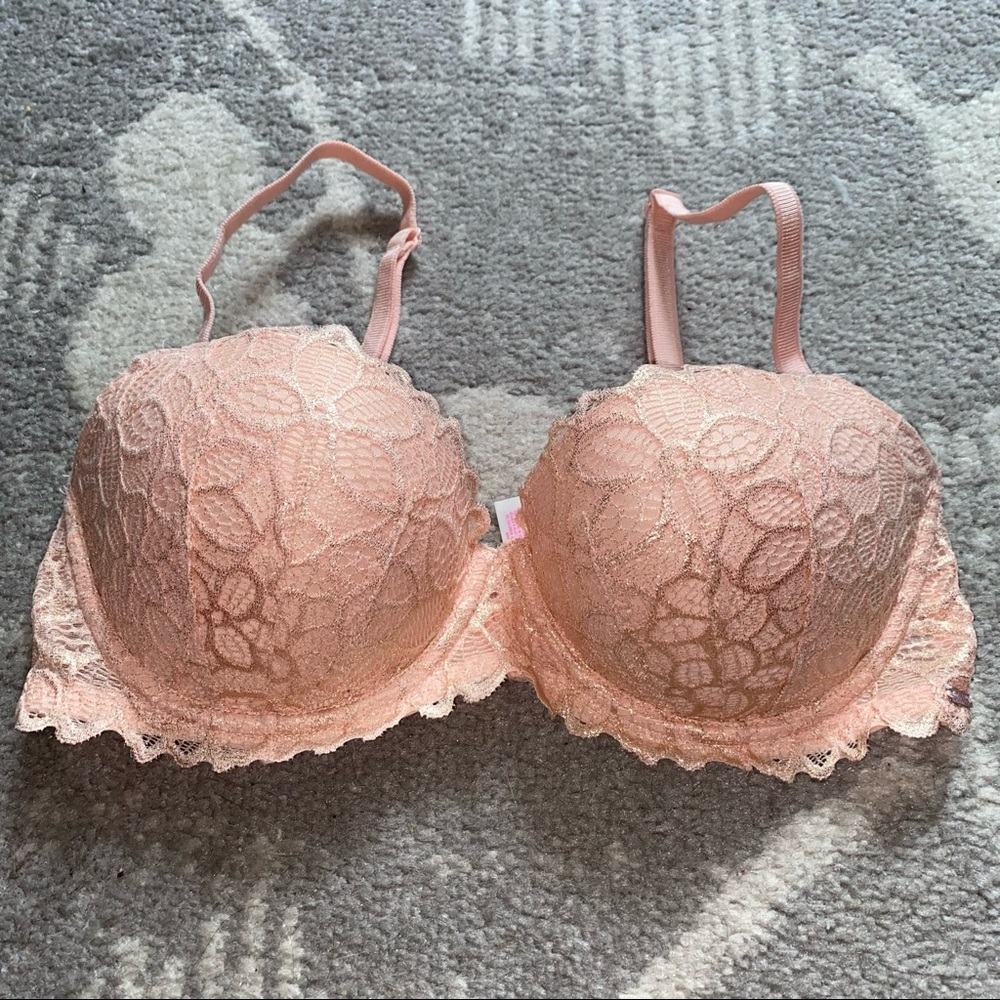 Victoria’s Secret PINK Lace Blush Pink Shimmer Date Bra